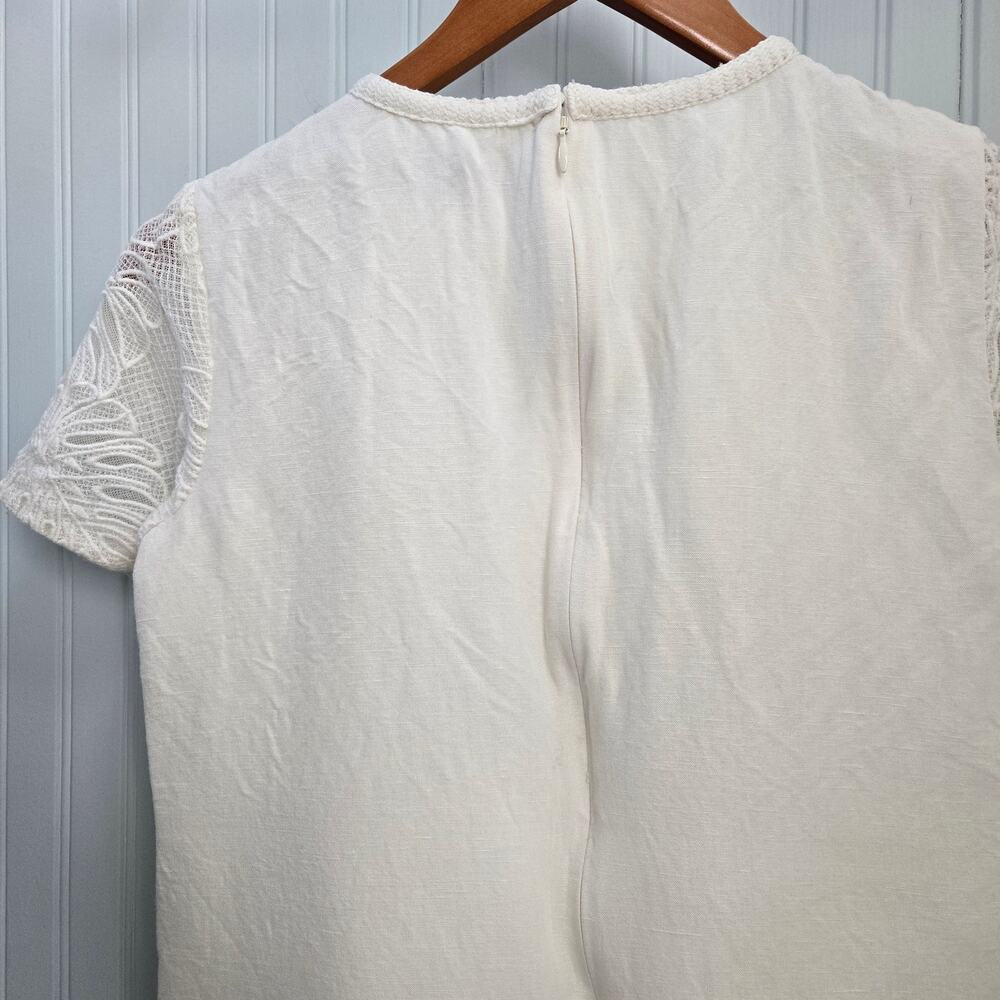 Ann Taylor Loft White Monstera Tropical Leaf Lace Stitched Shift Dress - Picture 5 of 8
